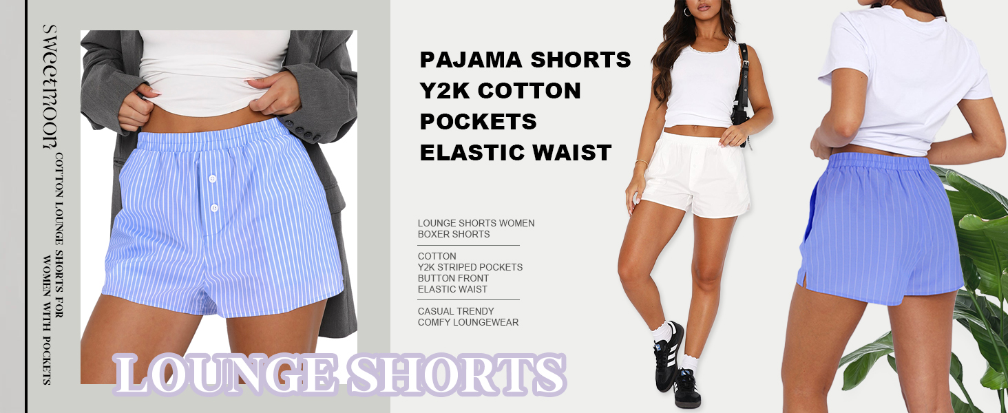 Sweetmoon Y2K Pajama Shorts Women, Elastic Waist Cotton Lounge Sleep