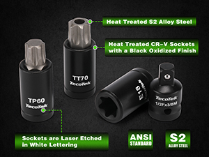 Made with durable S2 steel and sockets have CR-V Steel material with blackened manganese phosphate 