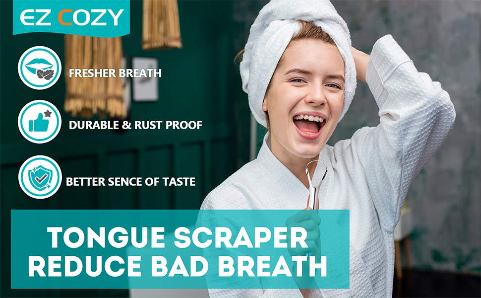 EZ COZY 2 Pack Tongue Scraper, Reduce Bad Breath, Stainless
