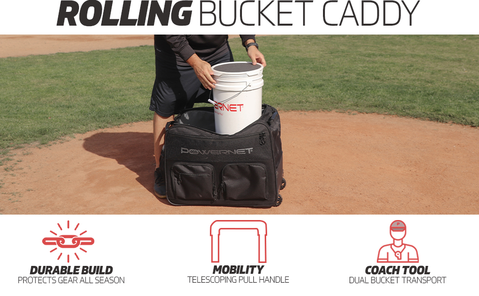 Rolling Baseball Coach Bag Caddy Carry Case for