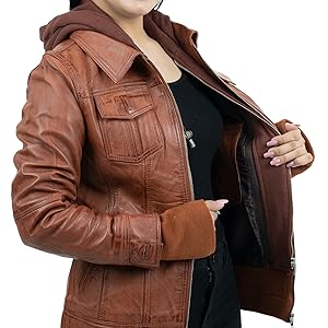 GOKTOG Hooded Vegan Leather Jacket Women, Faux Leather