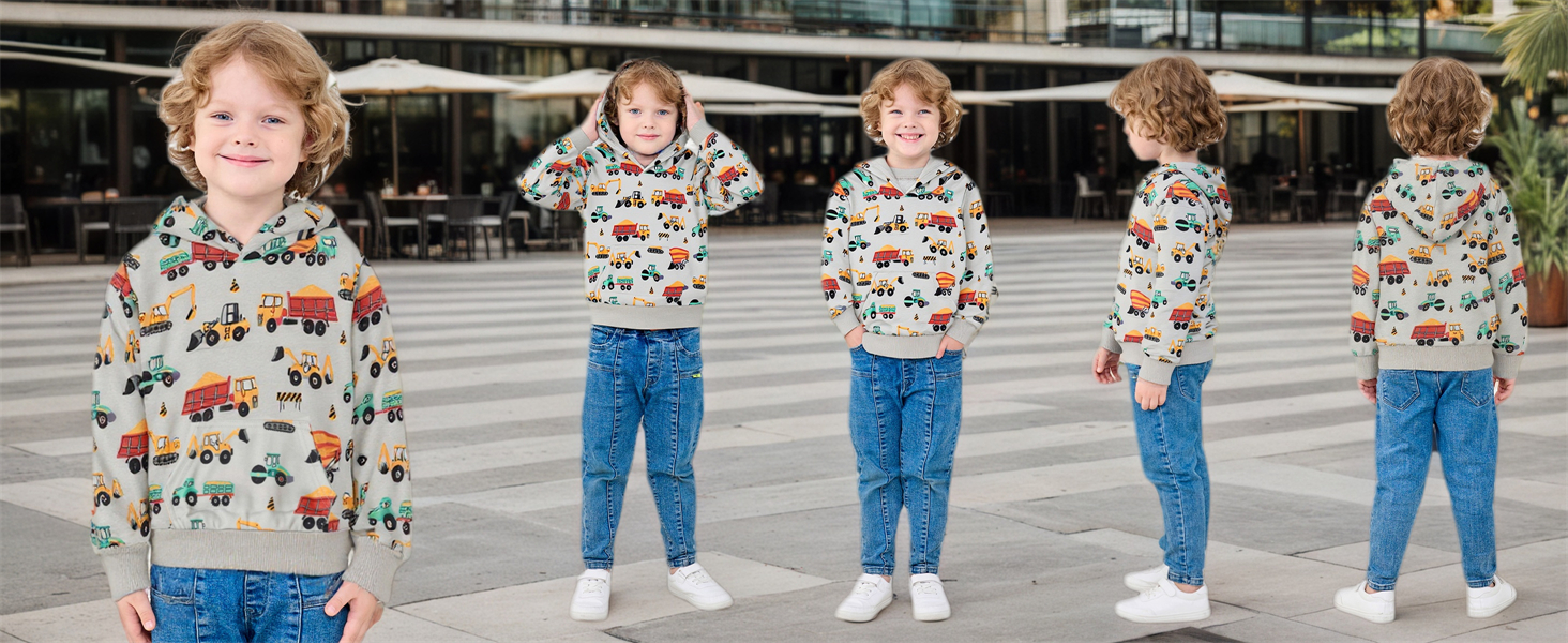 NUBEEHOHO boys grey truck hoodie for toddler