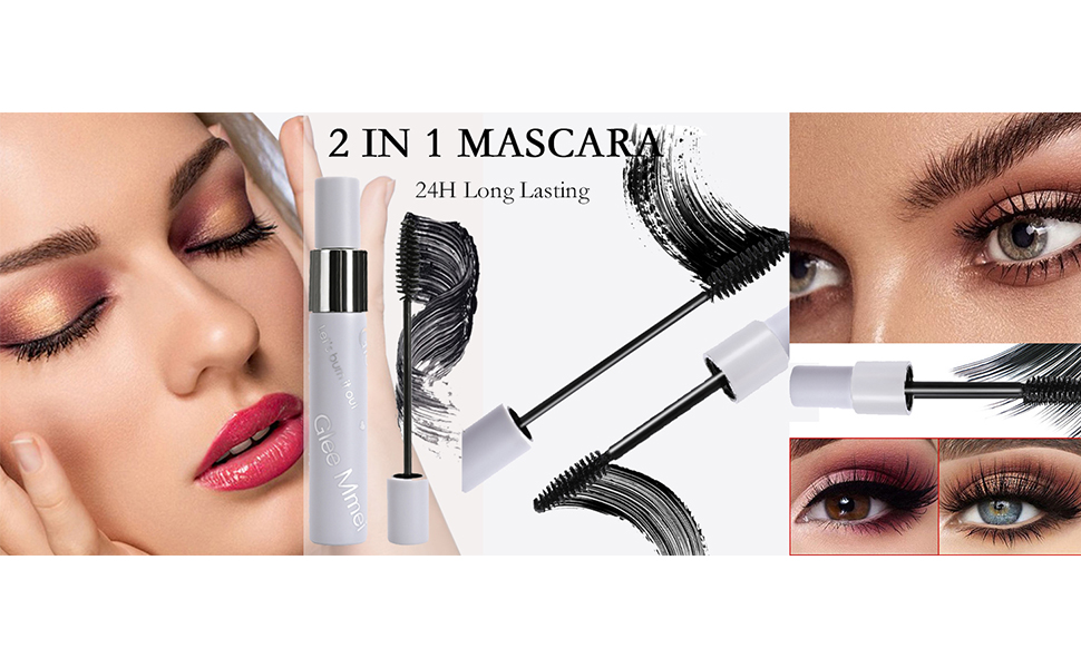 KASTWAVE 2 in 1 Silk Fiber Lash Mascara, Natural Waterproof Smudge-proof, Lengthening and Thickening Effect, Liquid Lash Extensions, No Clumping, Lasting All Day (0.35 oz) 2 2 in 1 Mascara Waterproof & Smudge-Proof