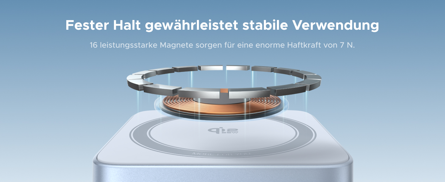 Der Text lautet „Fester Halt gewährleistet stabile Verwendung“. Technische Produktabbildung, die ein kreisförmiges Gerätebauteil zeigt.