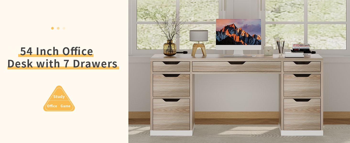 54 Inch Computer Desk with Storage Drawers