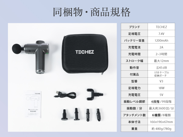 Amazon | techez MINIハンディガン V3【2024モデル】 筋膜