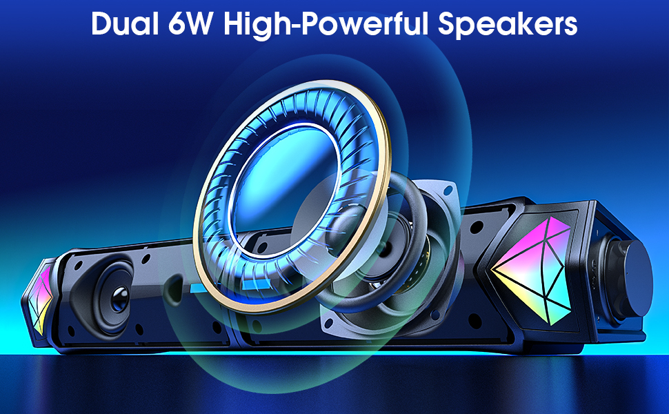 Computer Speakers, Bluetooth Dynamic RGB Computer Sound Bar
