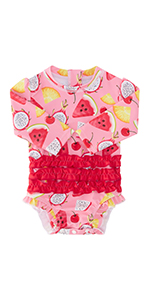 Baby/Toddler Girls Rash Guard Swimsuit Long Sleeve One Piece Swimwear UPF 50+ Sun Protection