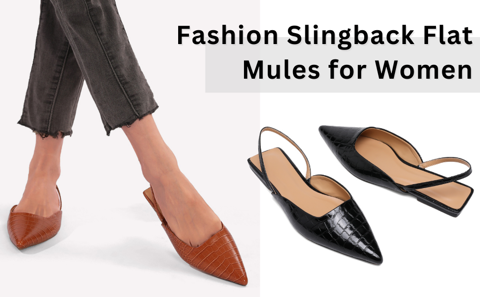 靴 Pointed Sling Back Mules Amazon.com | Riekhany Slingback Flats for Women Slip On