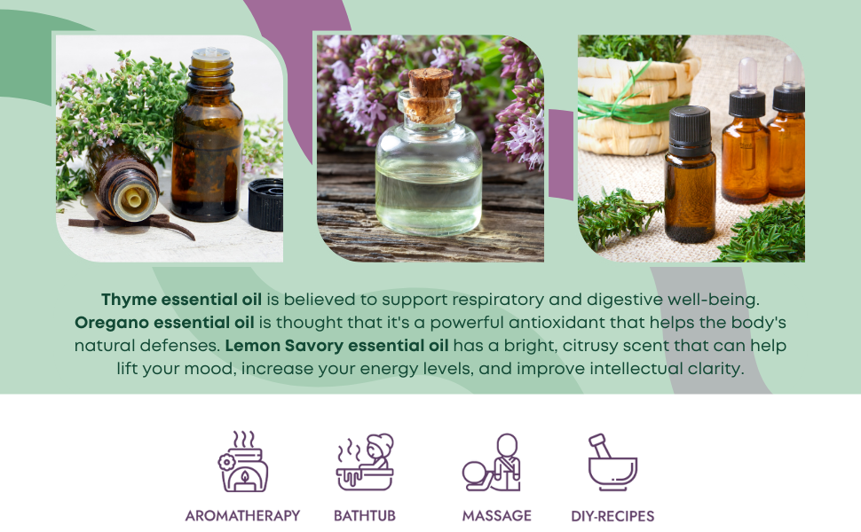 Essences Bulgaria, Thyme, Oregano and Lemon savory essential oil benefits