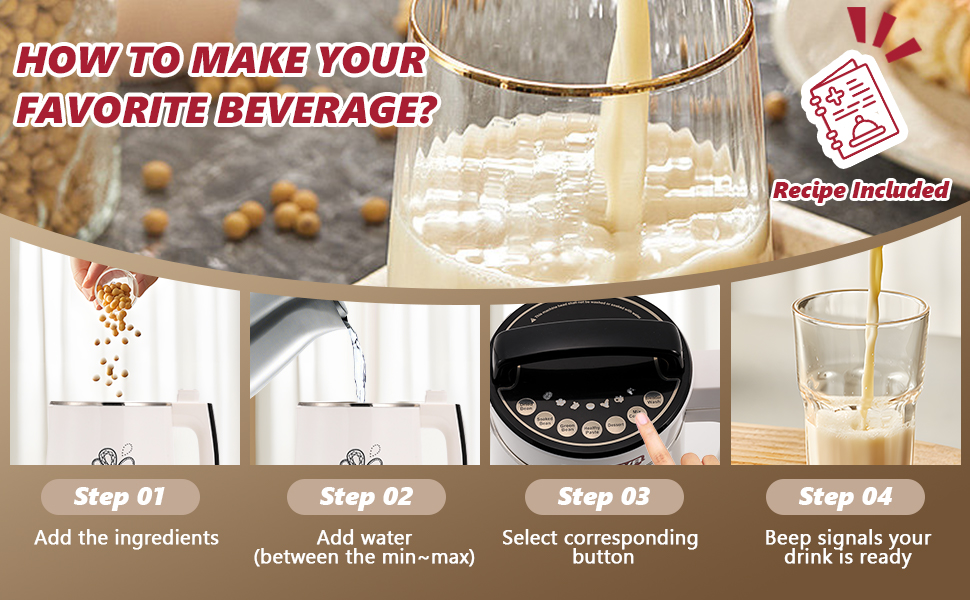 LANUEVA Soy Milk Maker Machine 1.3L/44OZ, 8 In 1 Nut Milk