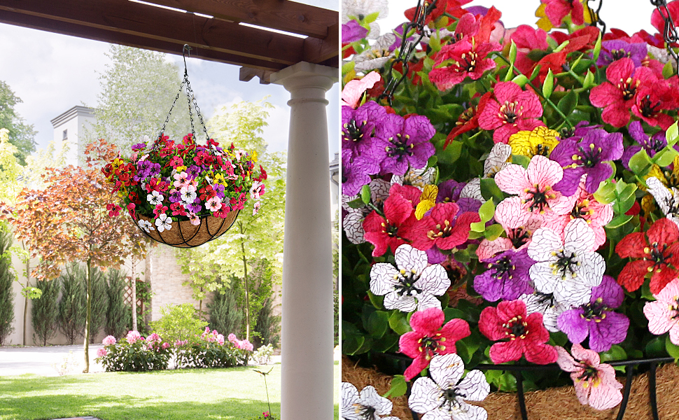 LARDUX Artificial Hanging Baskets with Flowers 12 Inch Fake Flowers