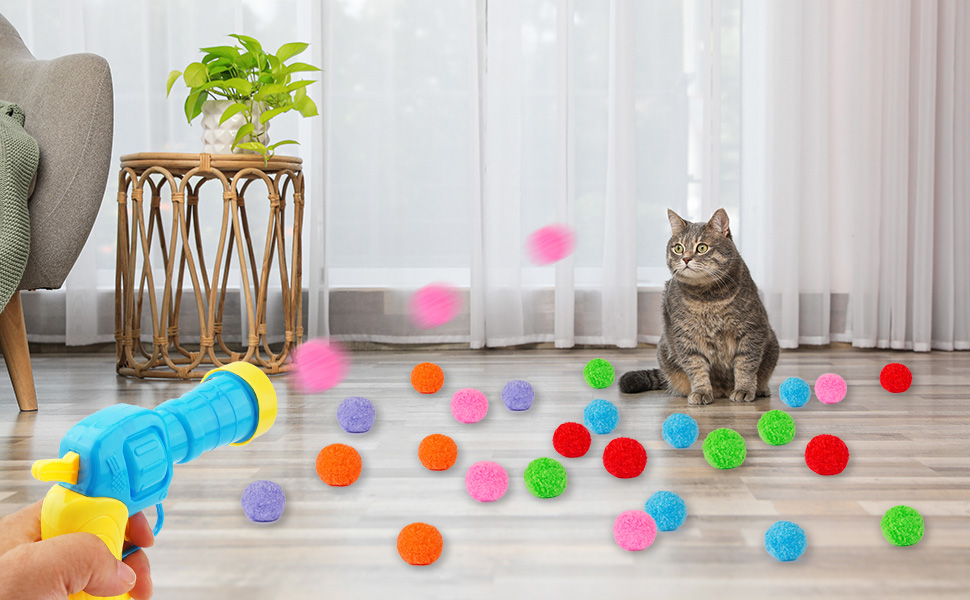 Cat Toy Gun Launcher, Cat Ball Launcher and 30 Pcs Cat Toy