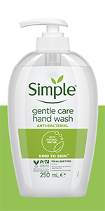 Simple Kind to Skin Gentle Care Hand Wash 250 ml is hard on germs and gentle on hands