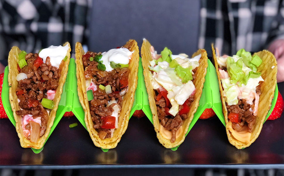 Cozihom Foldable Taco Holders, for Soft & Hard Taco Shells, Taco Stand Holds up to 3 or 4 Tacos