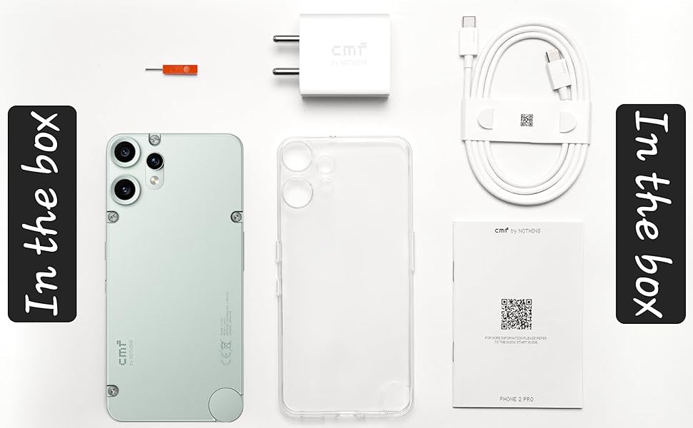 CMF Phone 2 Pro 5G box contents phone charger cable case SIM tool user guide