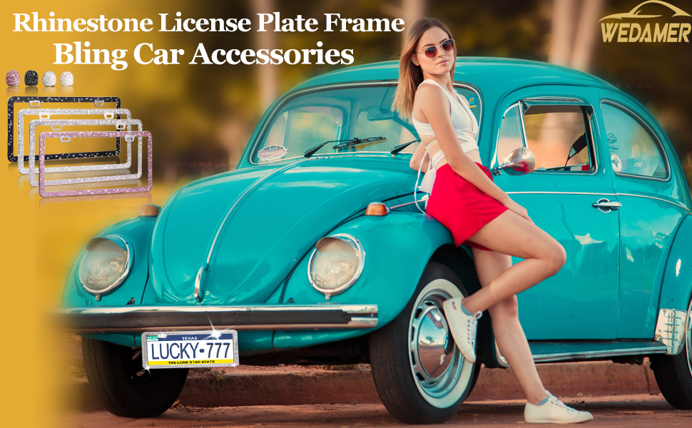 WEDAMER 2 Pack Pink License Plate Frame for Women Pink Bling License Plate Frame