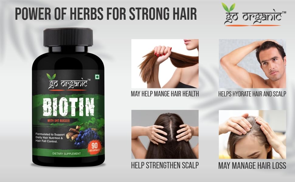 Go Organic Plant Based Biotin 10000 mcg With DHT Blocker (Rosemary