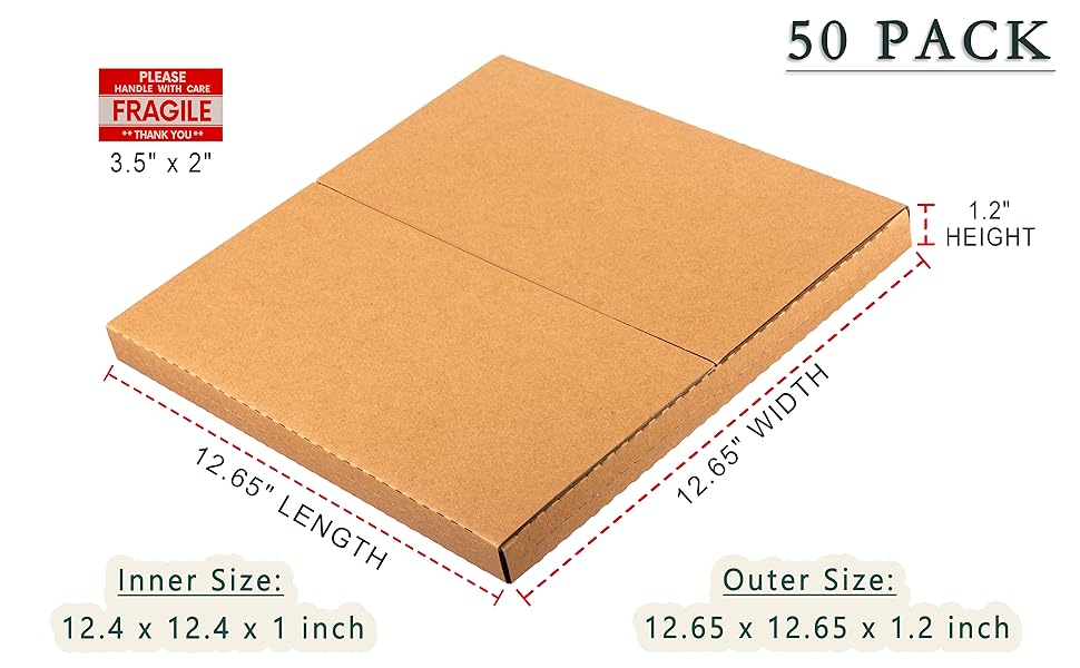 50 Pack LP Mailers 12.5"L x 12.5"W x 1"H Kraft Vinyl