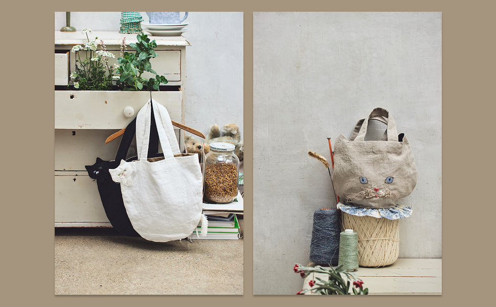 リネンで作るネコのバッグと小物たち | 無藤美香（ma chére