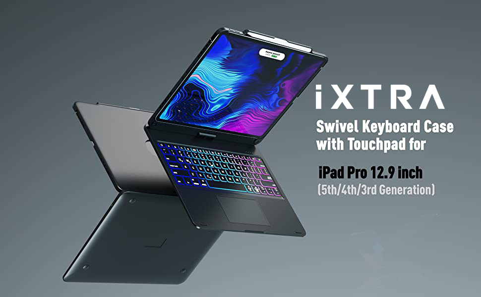 iXTRA 360° Rotatable iPad Keyboard Case with Trackpad for iPad Pro 12.9