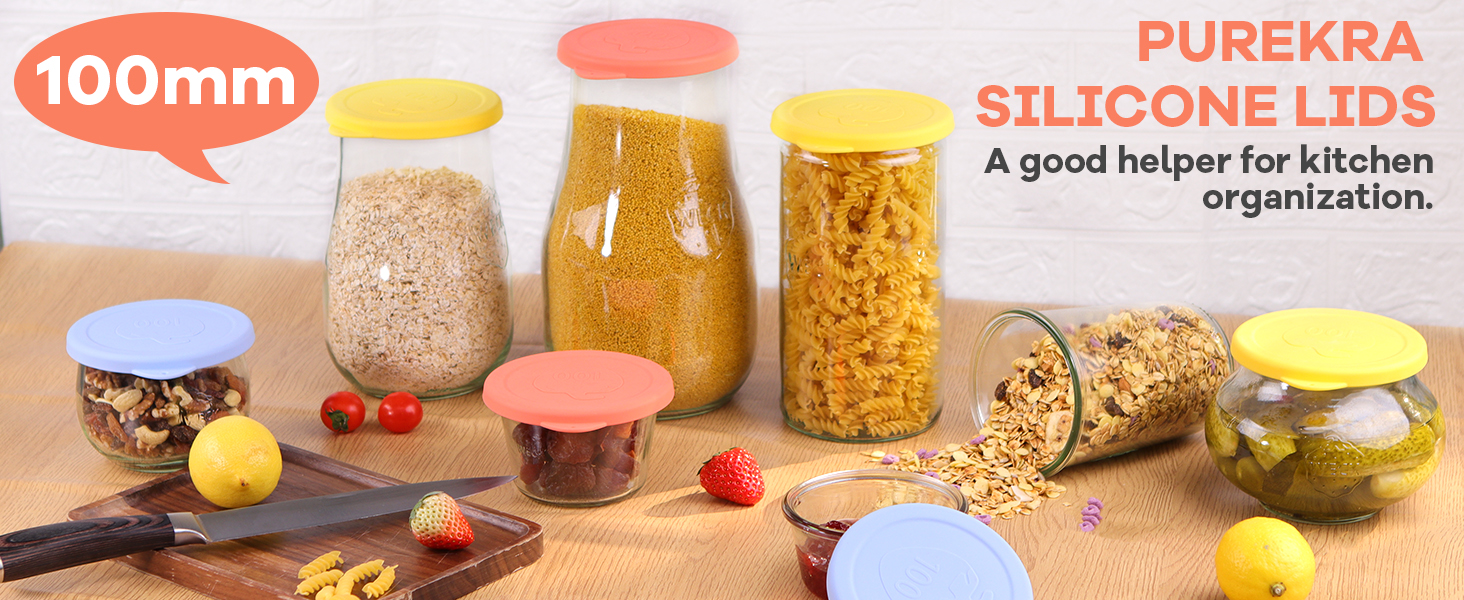 PUREKRA 100mm Silicone Lids for Weck Jars，6 Pack Reusable