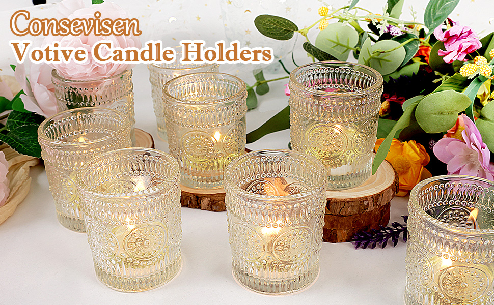 Consevisen Votive Candle Holders 12 Pack, Clear Glass