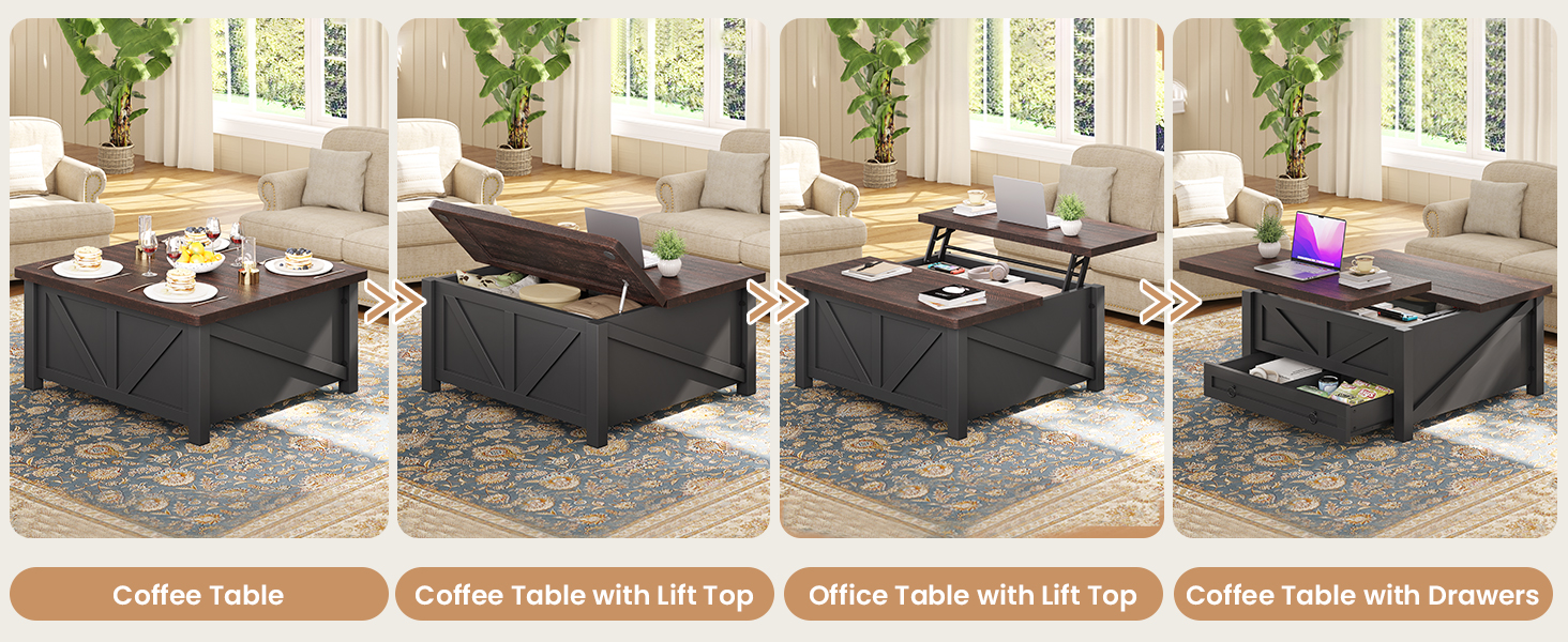 Itaar Wooden Coffee Table, Lift Top Coffee Table with