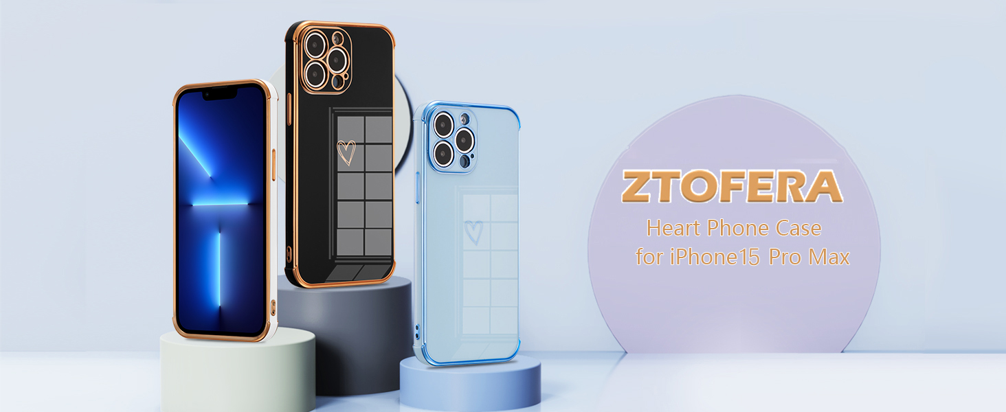 ZTOFERA Compatible with iPhone 15 Pro Max (6.7") Case for Girls Women, Flexible Silicone Protective Phone Case with Cute Love Heart Pattern Gold Edging Shockproof Bumper Cover, White 9 iPhone 15 Pro Max case heart pattern