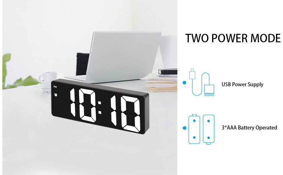 Digital Alarm Clock, Small Desk Clock with Adjustable Brightness, USB Charging