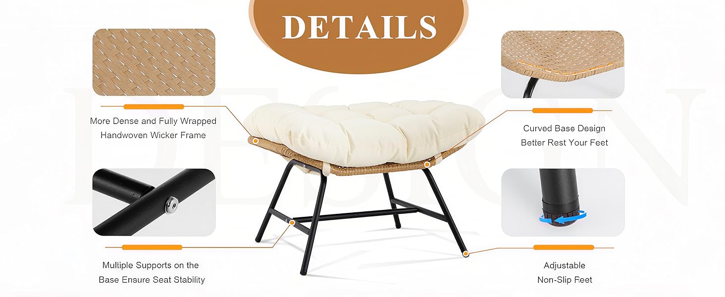 gray grey cream beige brown outdoor rattan wicker ottoman footrest footstool patio porch deck