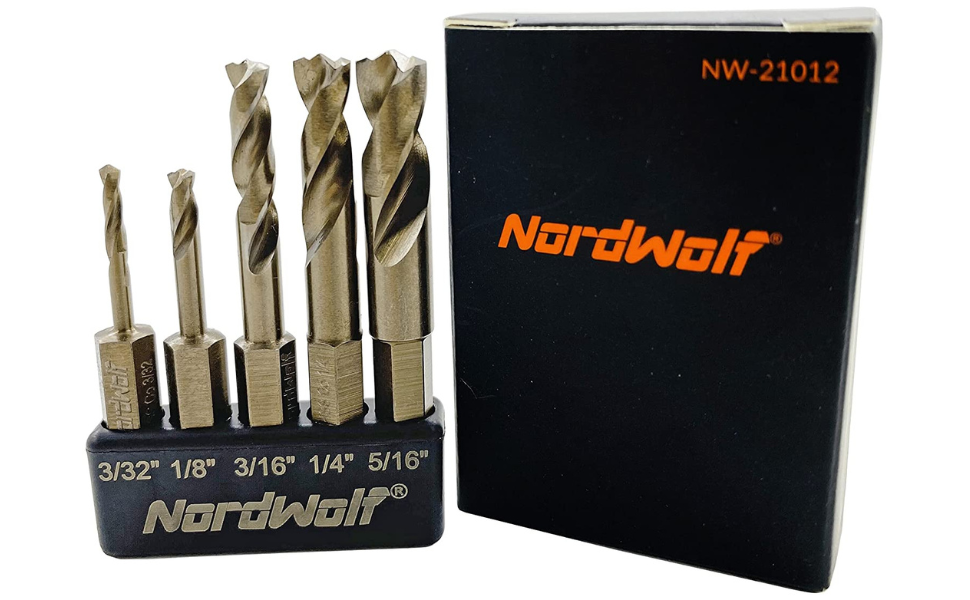 NordWolf 5Piece M35 Cobalt Stubby Drill Bit Set for Stainless Steel