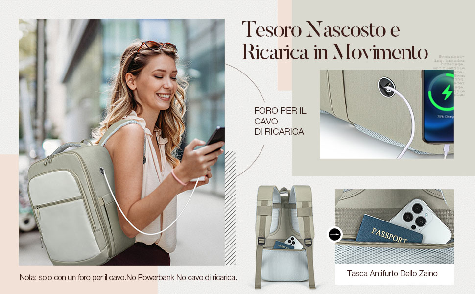 avec port de chargement caché, illustré avec capacité de chargement du téléphone et plusieurs compartiments de rangement.