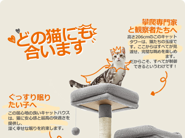 Amazon | FEANDREA キャットタワー 多頭飼い 大型猫用 スリム