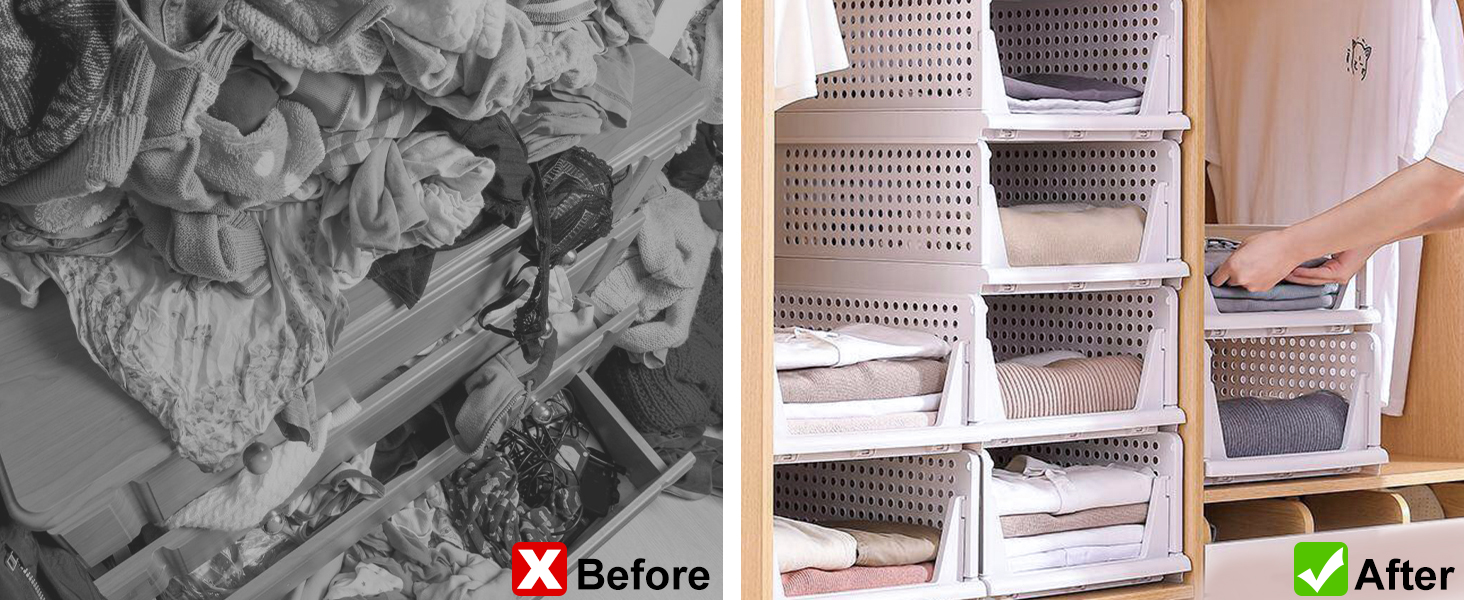 YGJT Stackable Storage Bins, 8 Pack Foldable Plastic