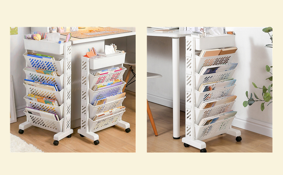 Mobile Bookshelf with Wheels Plastic Multilayer Capacity