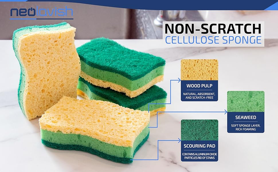 NeoLavish MultiPurpose Kitchen Sponge 4Pack Sponge Dish Non