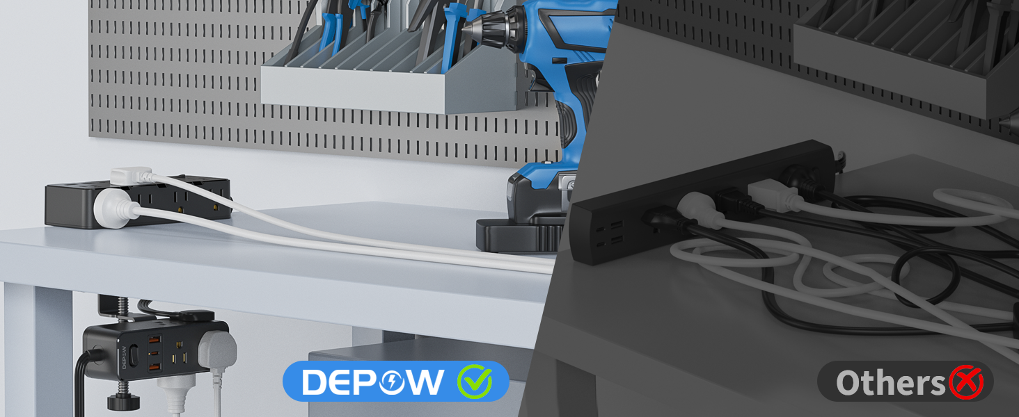 DEPOW Dual Layer Desk Clamp Power Strip, Desktop Edge Mount