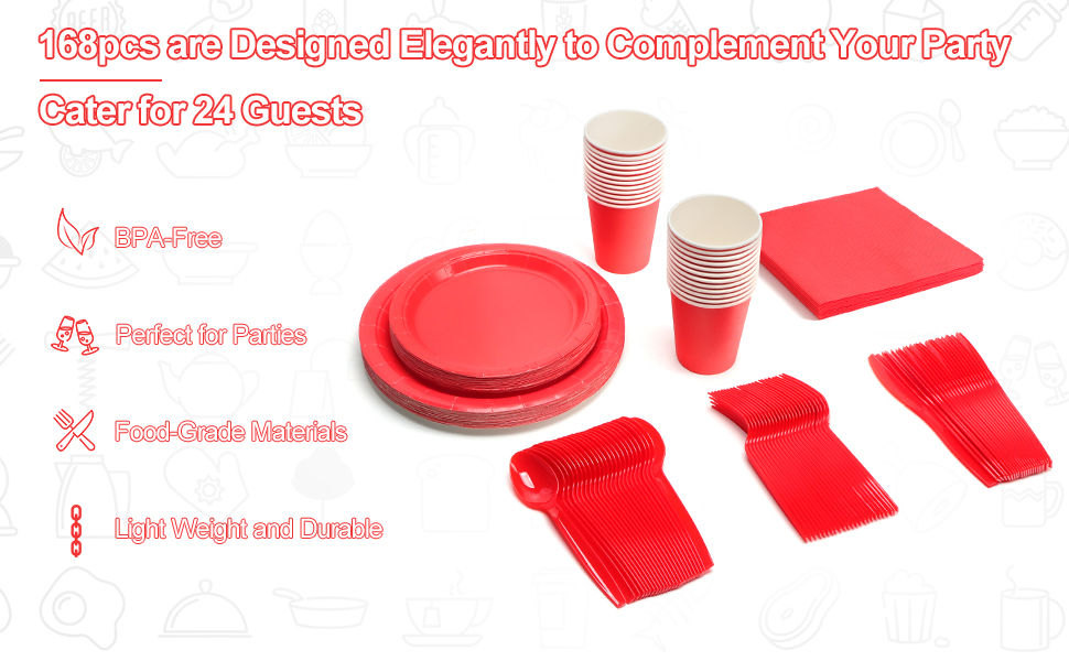 Qiaozeng Party Plates and Cups and Napkins Sets with Knives