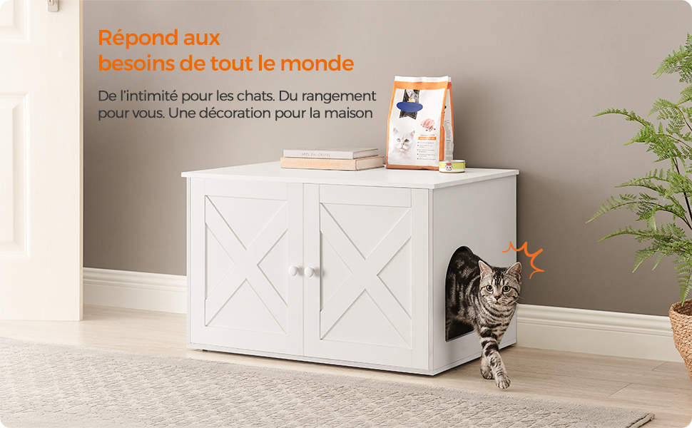 Feandrea Maison De Toilette Chat, Meuble Litière Chat, Avec Séparateur Amovible, Cache-litière Pour Chat, Table, 80 X 53 X 50 Cm, Blanc Par SONGMICS 13 1