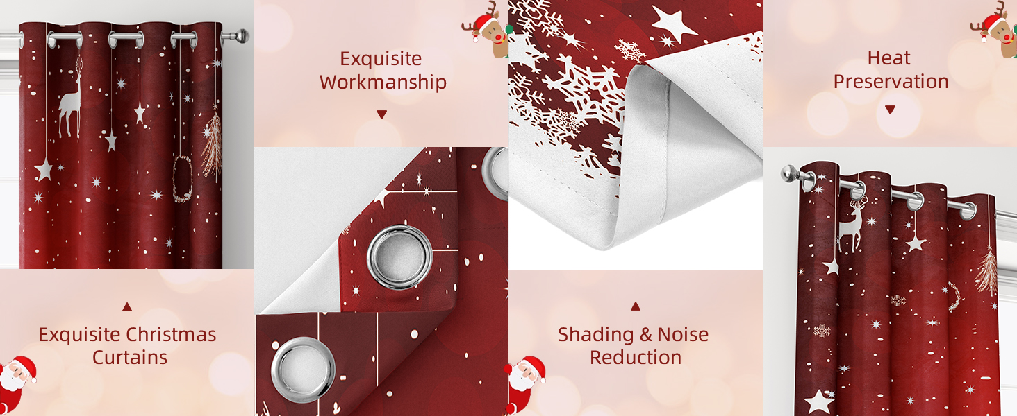 WONGS BEDDING Red Christmas Snowflake Curtains for Living