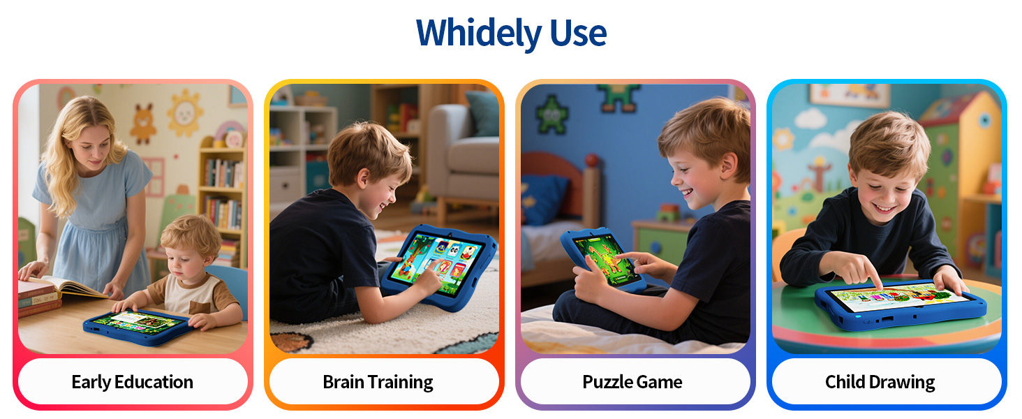 Sequence of images showing educational or learning activities taking place at tables with various materials and tools.