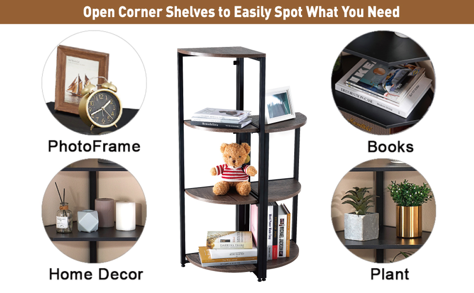 XRESLUCO Corner Shelf, 3Tier Corner Bookshelf, 12 x 12 x