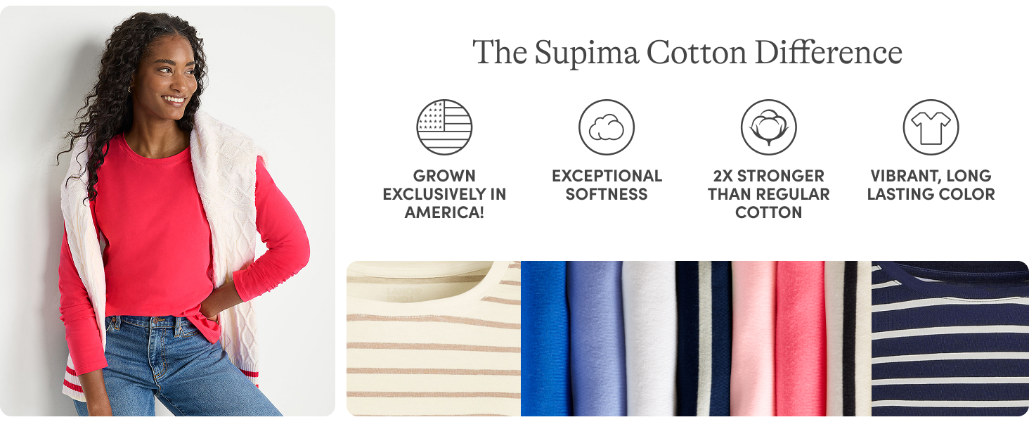 Superior Cotton Grown in America! supremely soft, 2x stronger cotton, breathable fabrics flattering