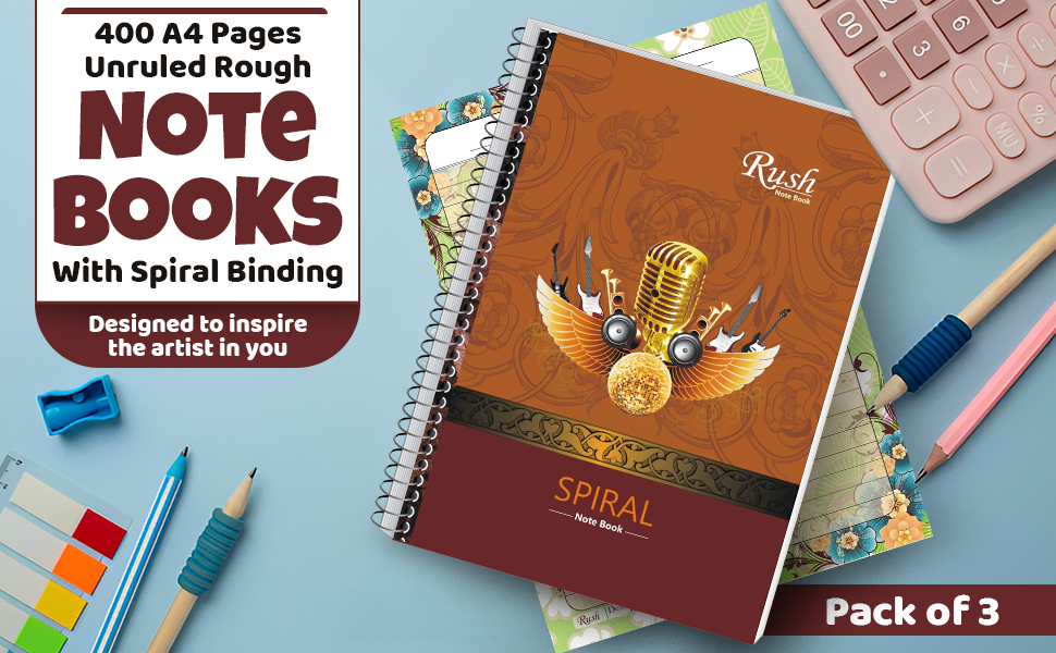 RUSH NOTE BOOKS Rough Notebook 400 Pages A4 Size Spiral Binding