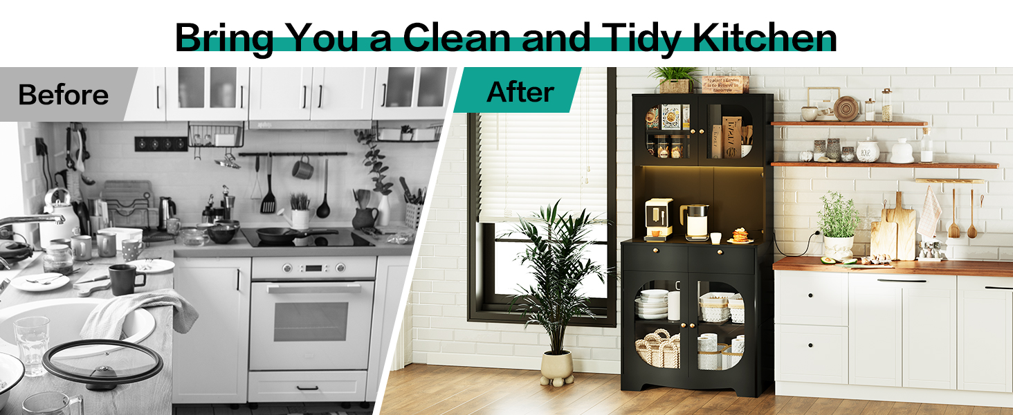 spanspace 71" Kitchen Pantry Storage with Lights