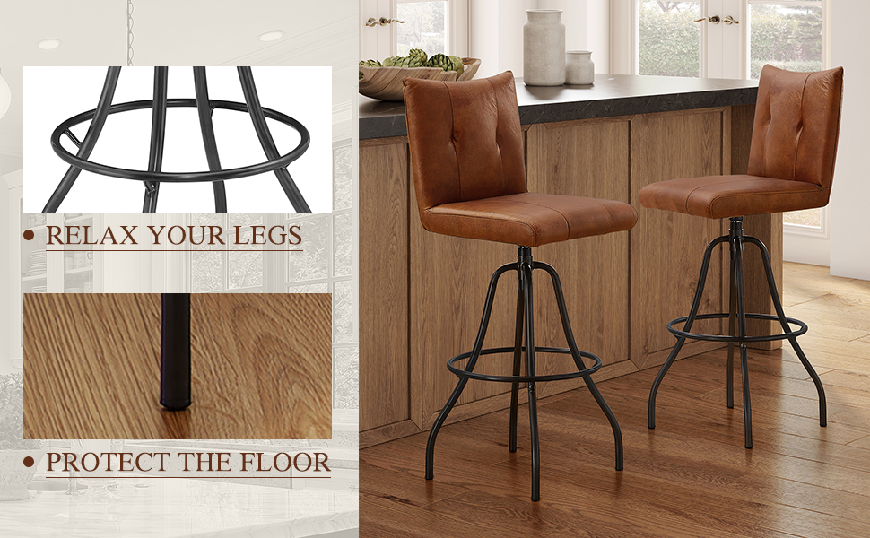 Art Leon Bar Stool, Genuine Leather, Mid Century Modern