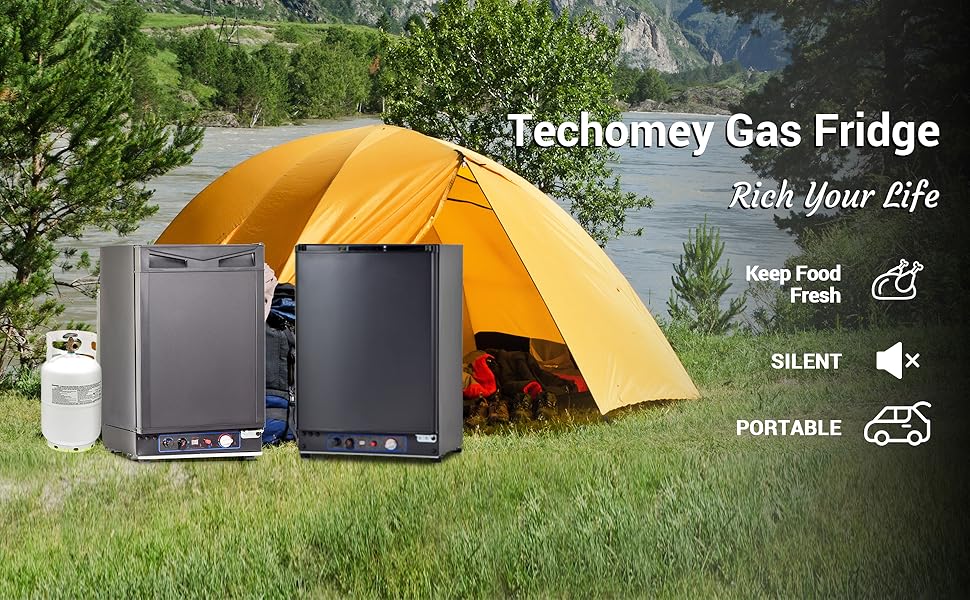 Techomey 3 Way Camping Fridge 40L, 12V Fridge for Campervan, Gas Fridge