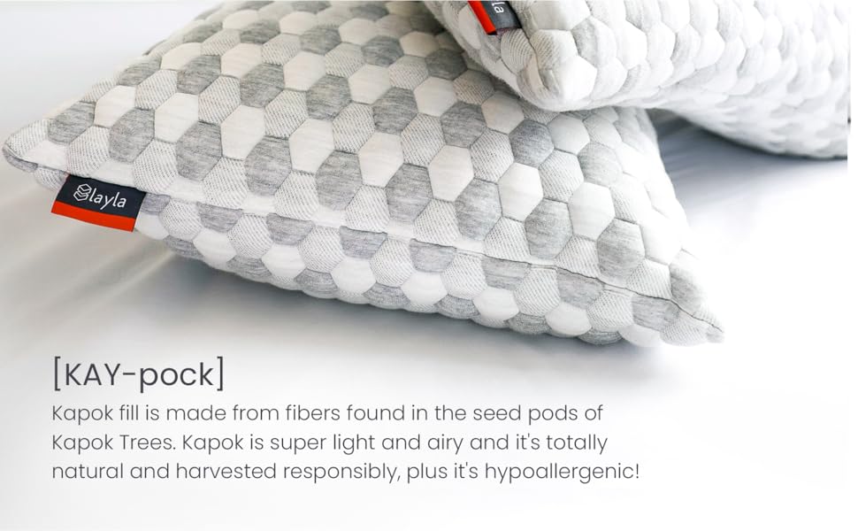 Layla Kapok Pillow, Adjustable FitRemovable Fill, Cooling, Soft and Supportive at
