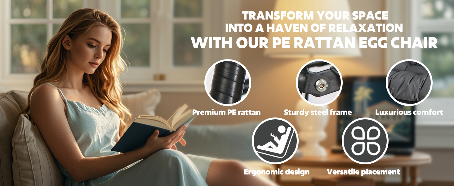 Transform your space into a haven of relaxation with our PE Rattan Egg Chair